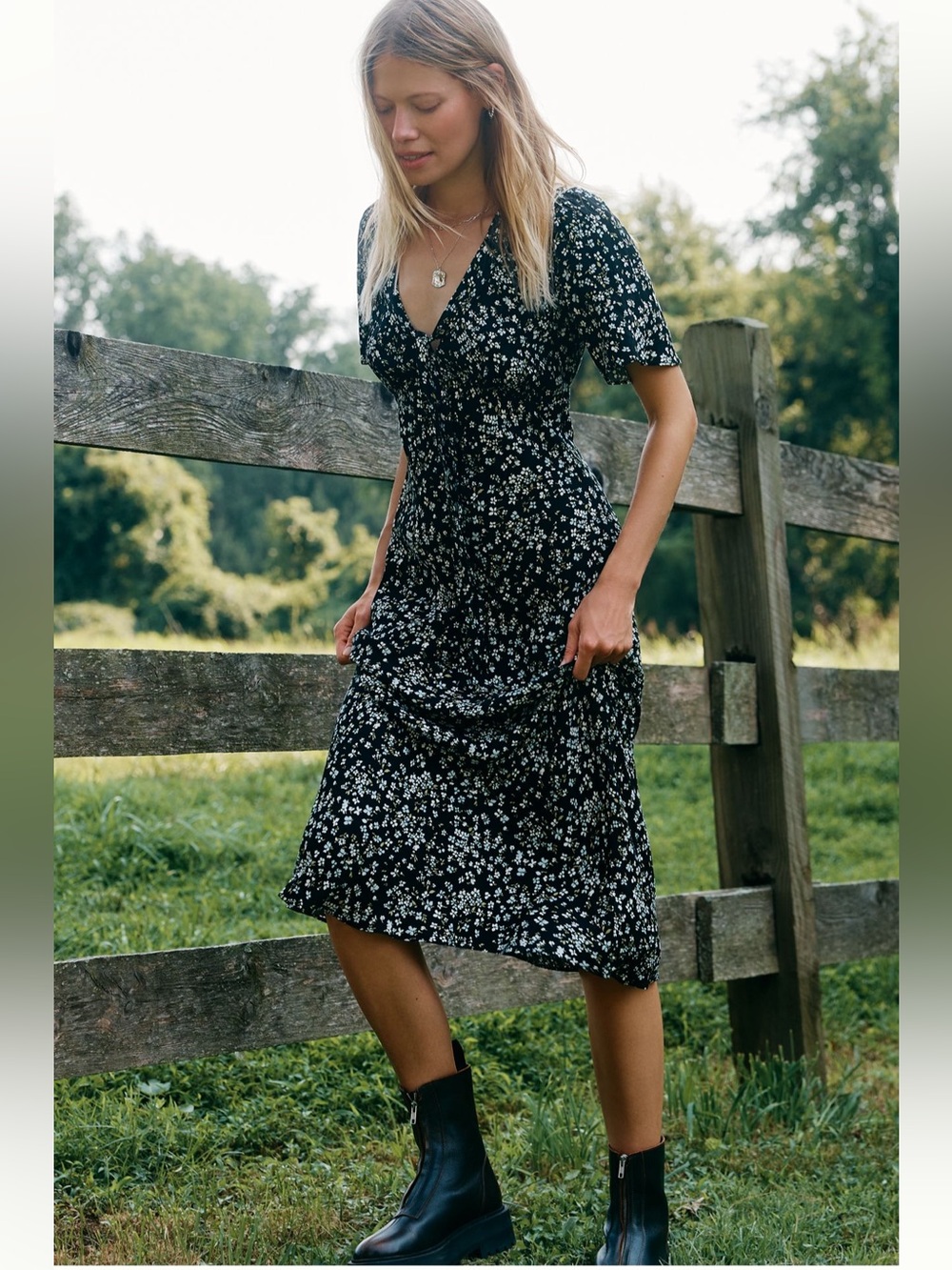 Reformation Tyra X Anthropologie Short Sleeve Tie Front Midi Dress NWT Size 2 - Picture 15 of 15